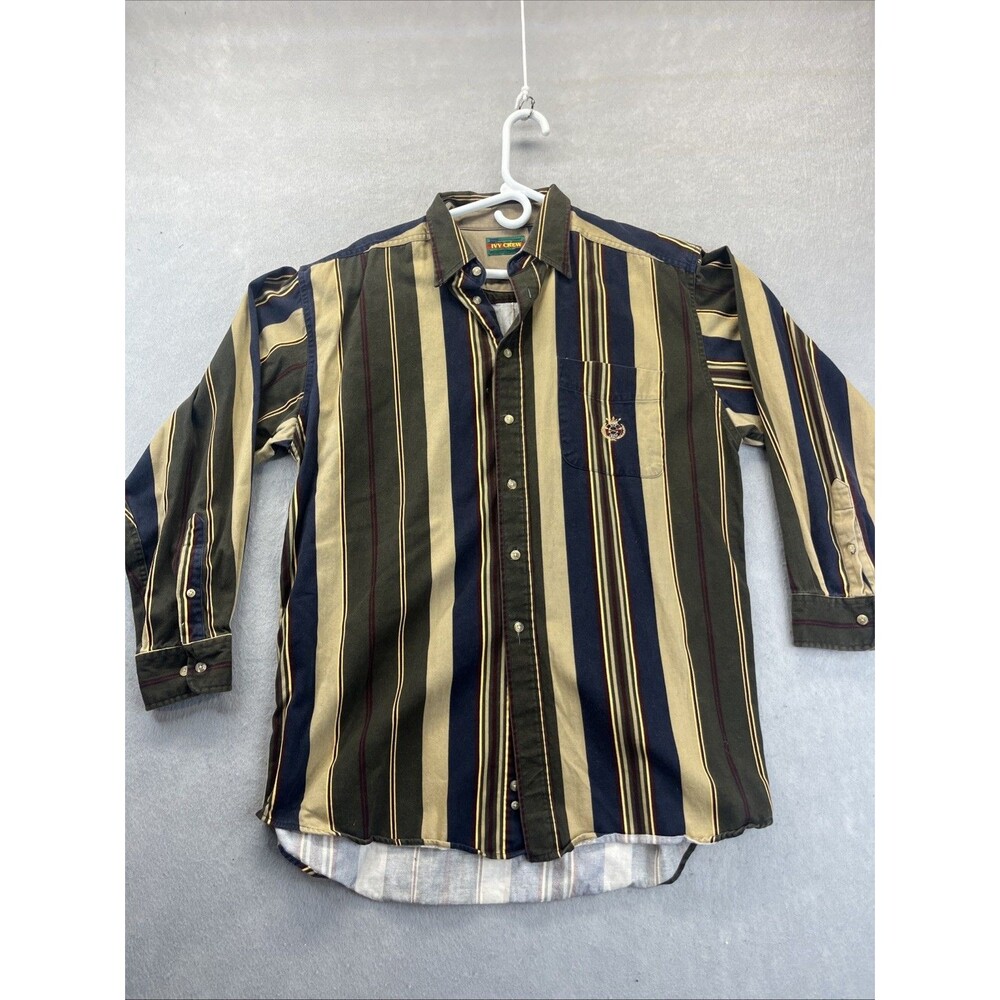 Ivy Crew Shirt Button Up Retro Colorblock Stripes Mens L Vintage 90s